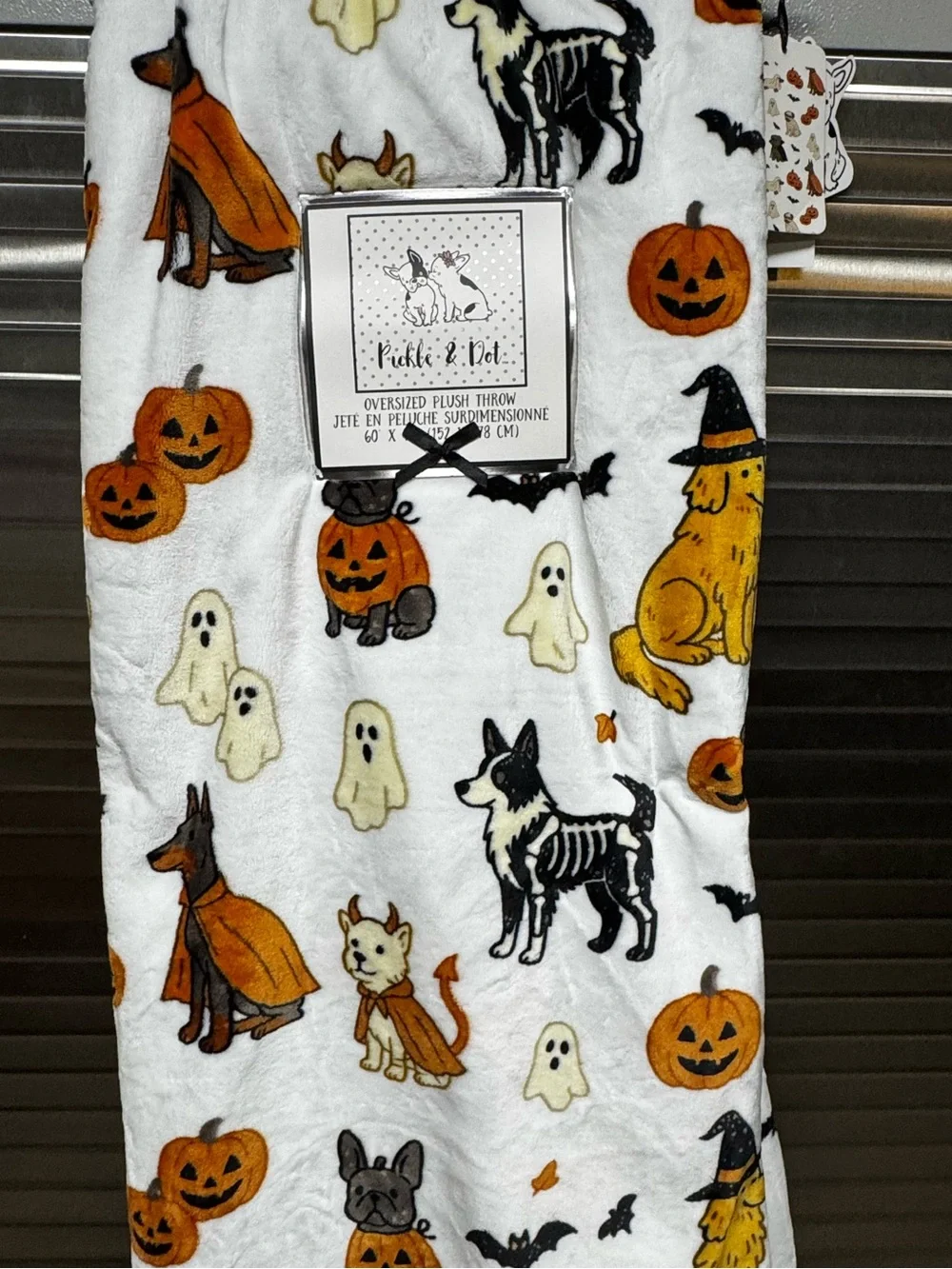 Halloween Plush Throw Dogs in Costumes, frenchie, Dachshund and more…. NEW